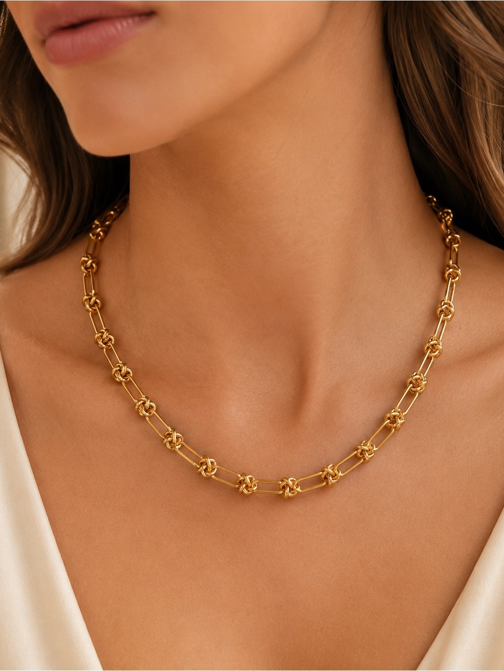Gold Knotted Link Chain Necklace